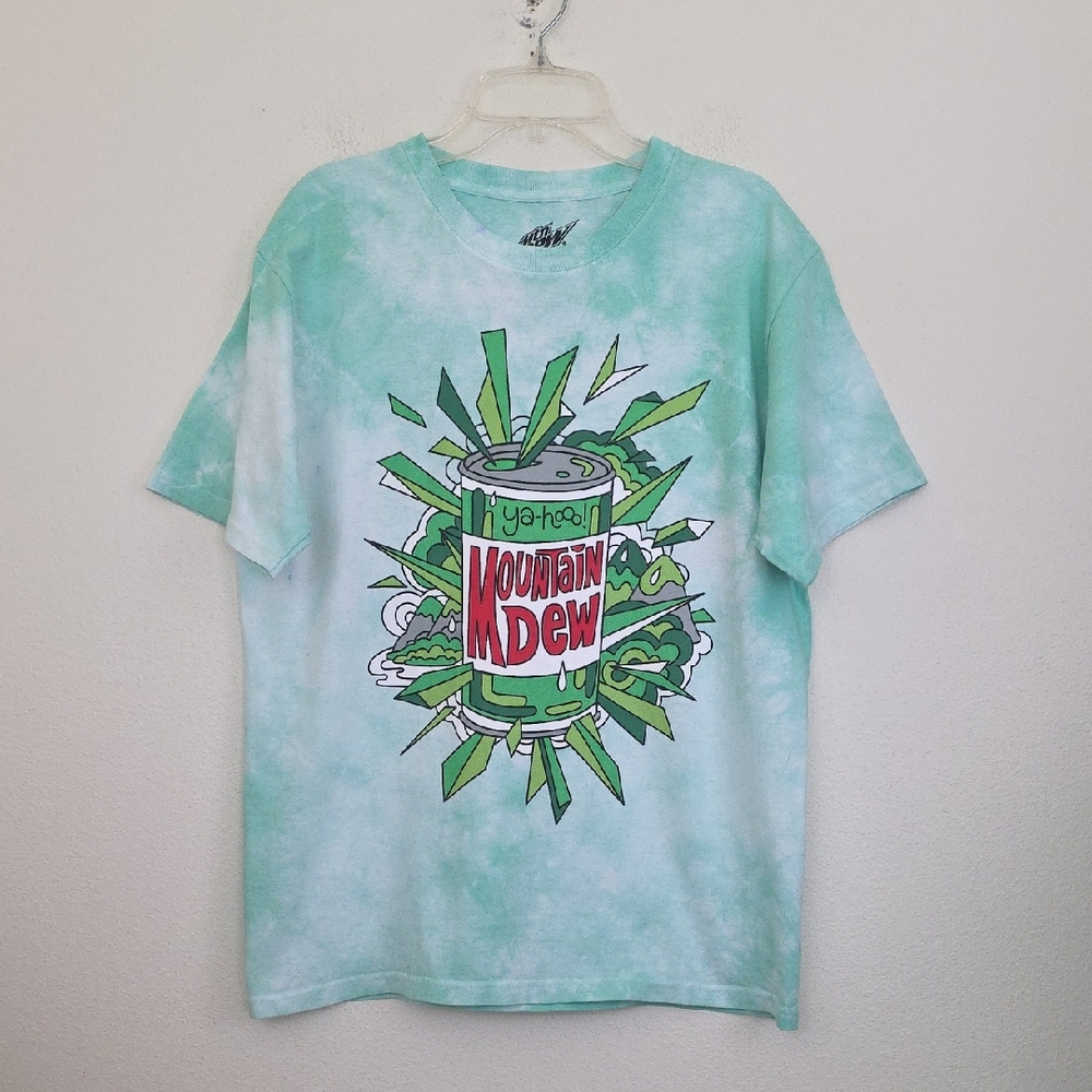 Mountain Dew Green Tie Dyed Graphic Short Sleeve T-Shirt (Read Stains) M
